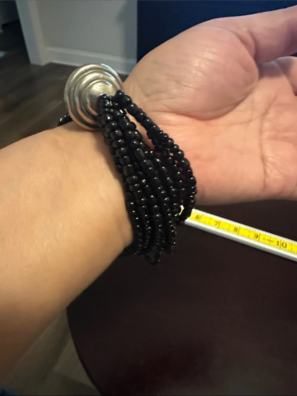 Multi-Strand Black Beaded Bracelet with Silver-Tone Accent